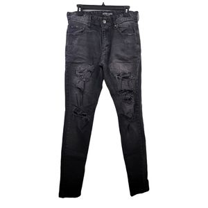 Hyper Denim Black Distressed Zipper Jeans